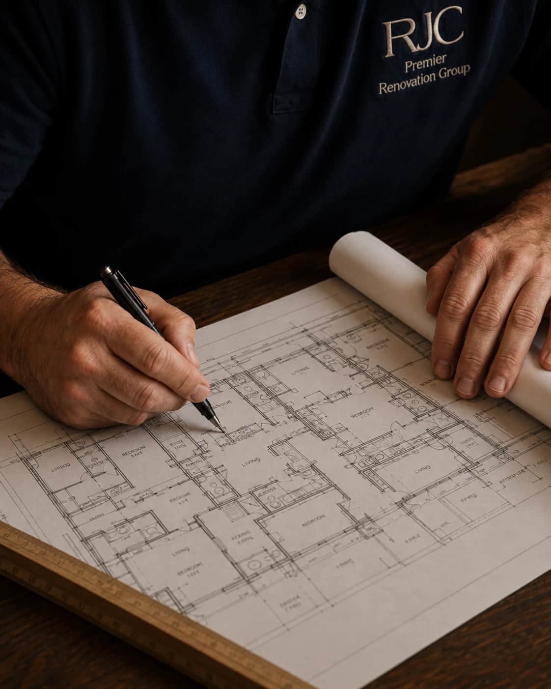 RJC Premier Renovation Group marking up multi-family floor plans